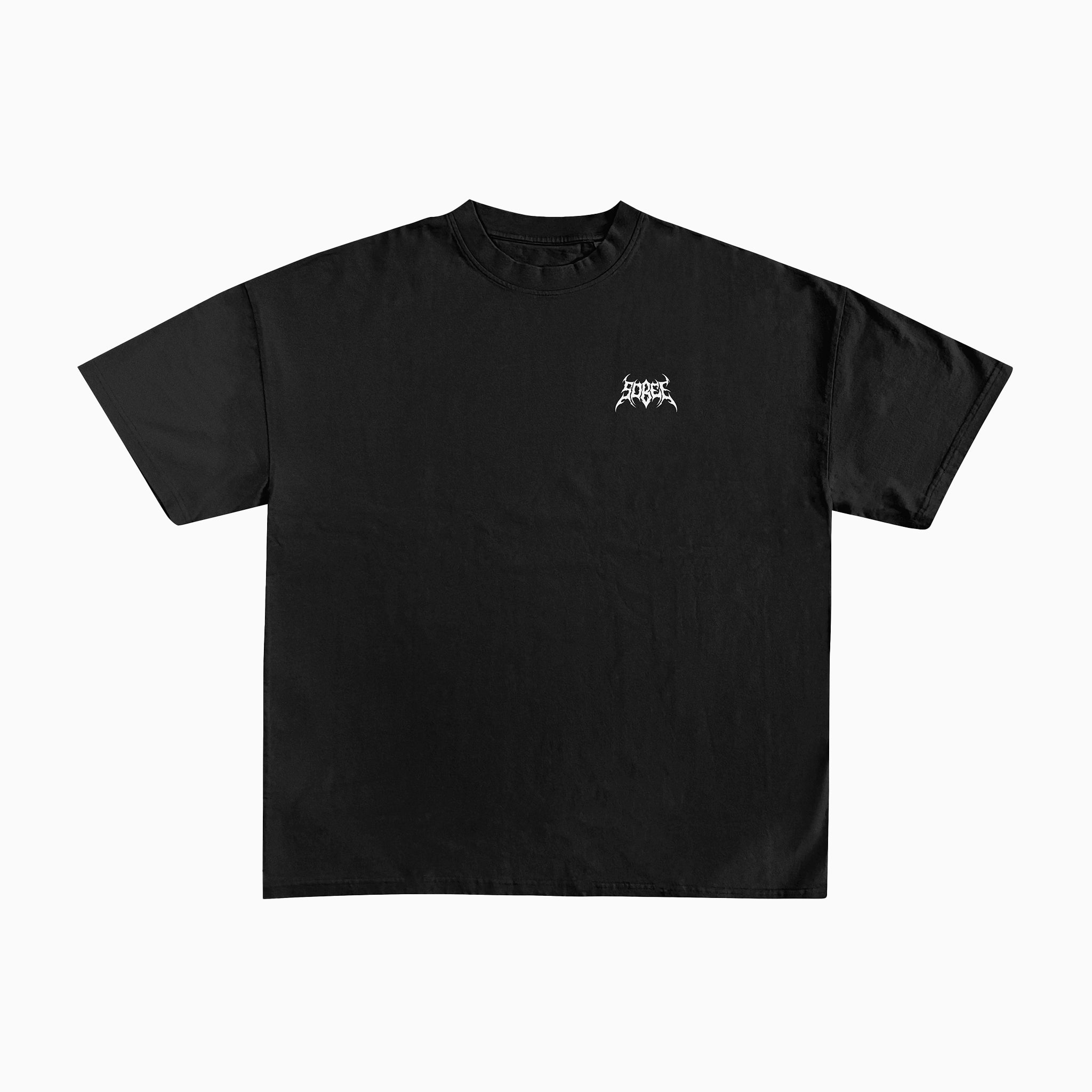 T-shirt noir, coupe boxy crop, logo noir SOBEE en sérigraphie au coeur, couture premium, coton épais
